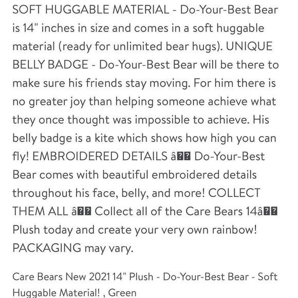 Care Bears Green Do Your Best Bear Plush 2021 Kite Belly Badge 9in - Picture 9 of 11